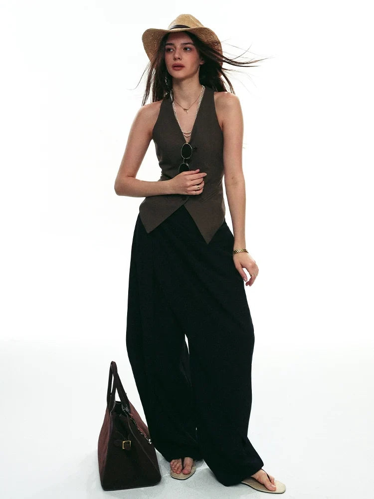 Draped Wrap Wide-Leg Pants