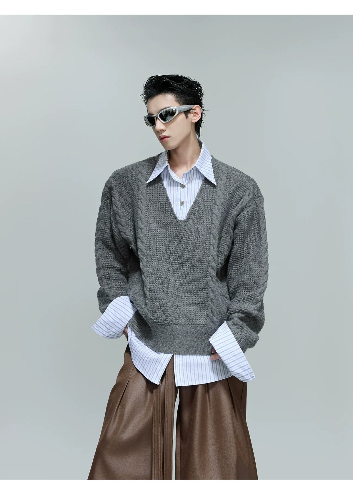 Chunky Knit Layered Sweater Shirt