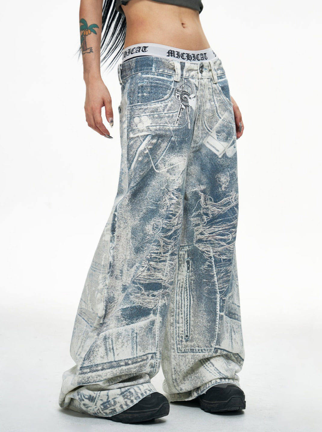 Acid-Wash Wide-Leg Baggy Jeans