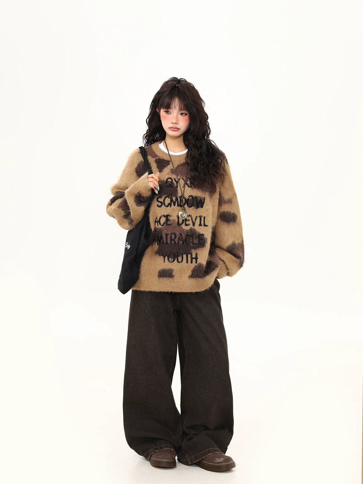 Mocha Mirage Fuzzy Graphic Sweater
