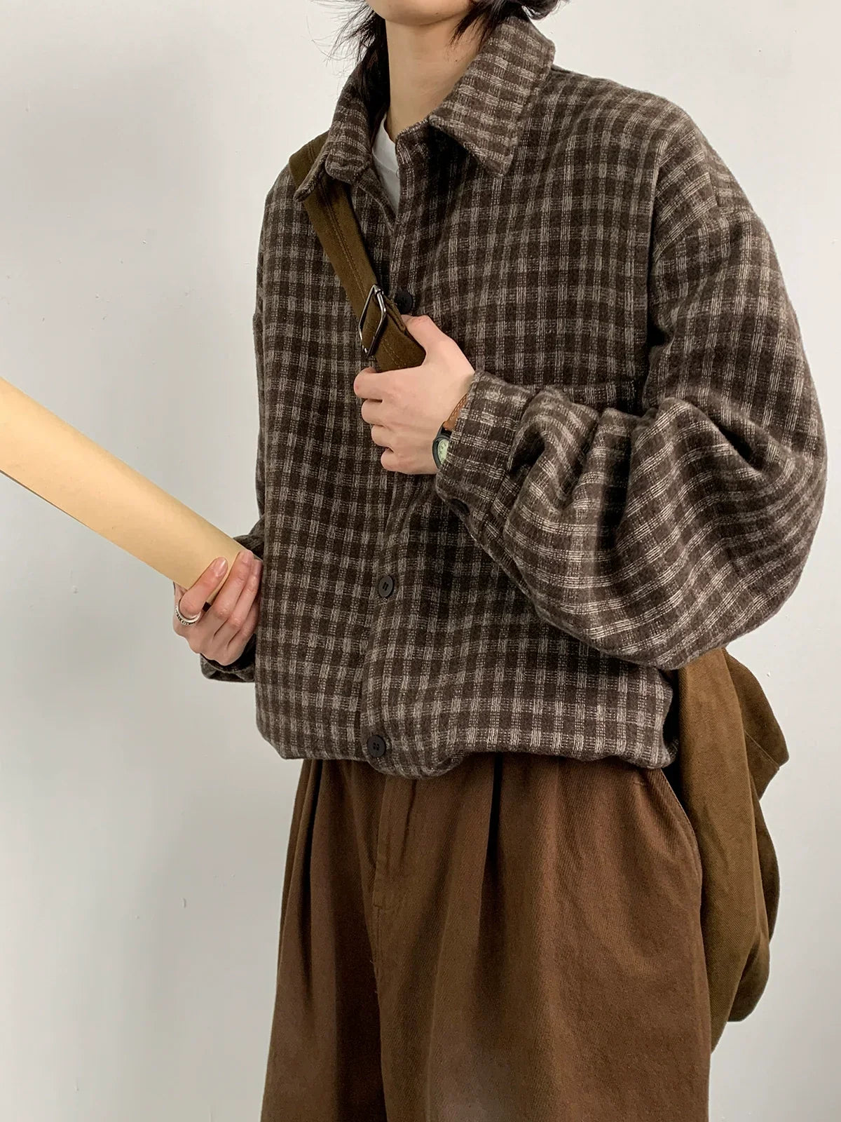 Oversized Brown Plaid Flannel Shirt
