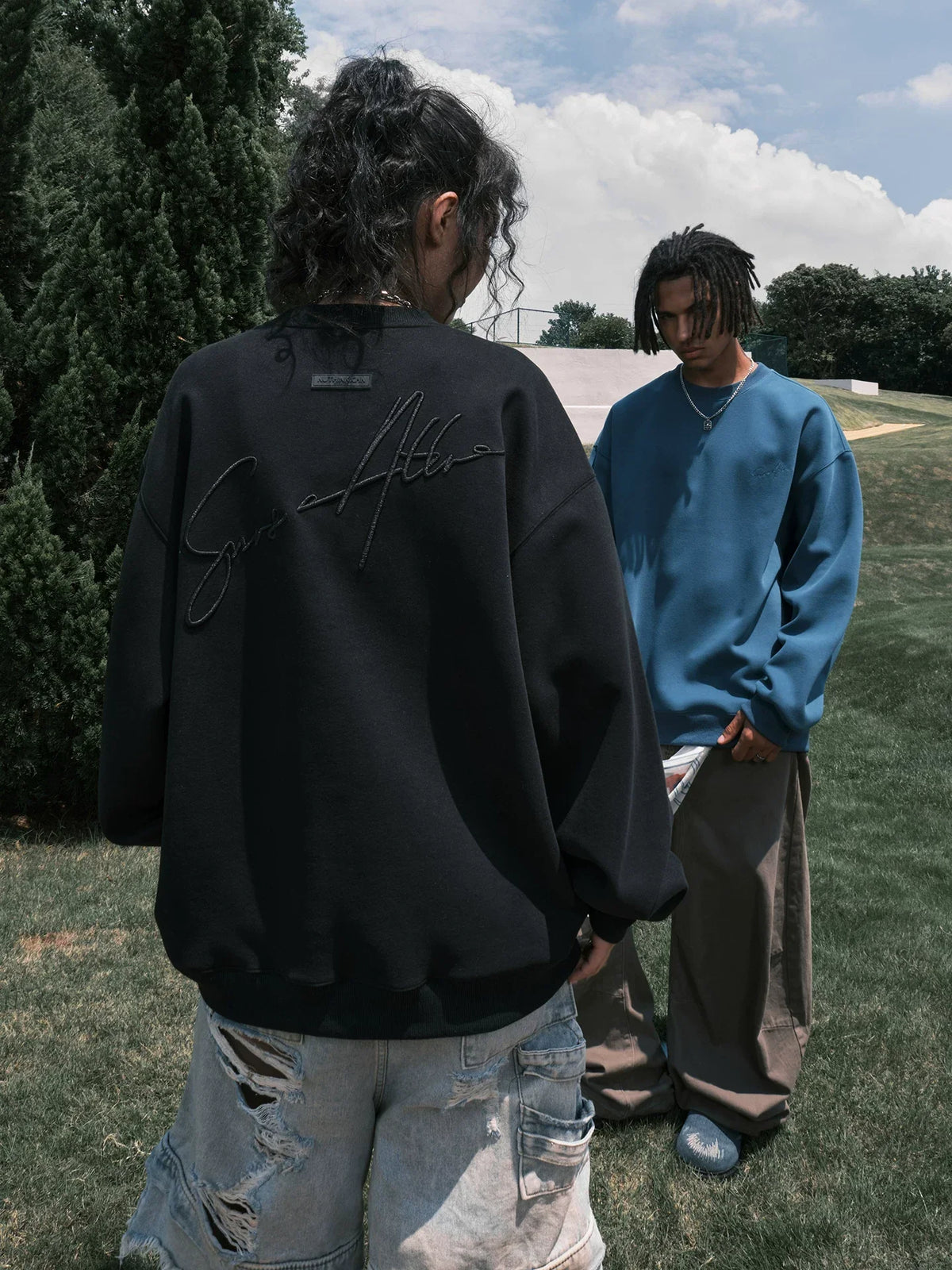 Script Embroidered Oversized Crewneck Sweatshirt