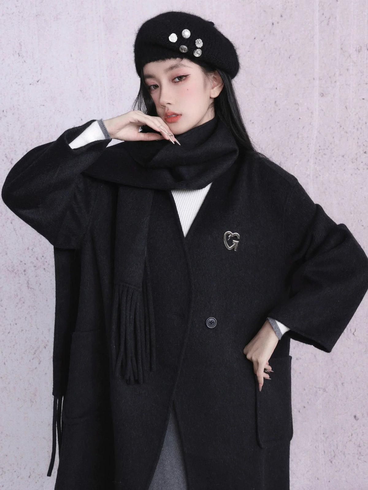 Mohair Button Beret Hat