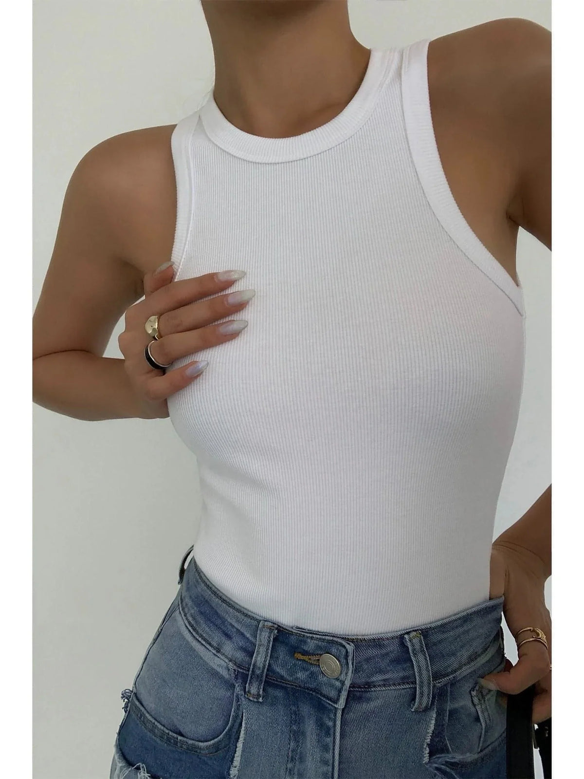 Summer Black Knitted Spaghetti Strap Tank Top