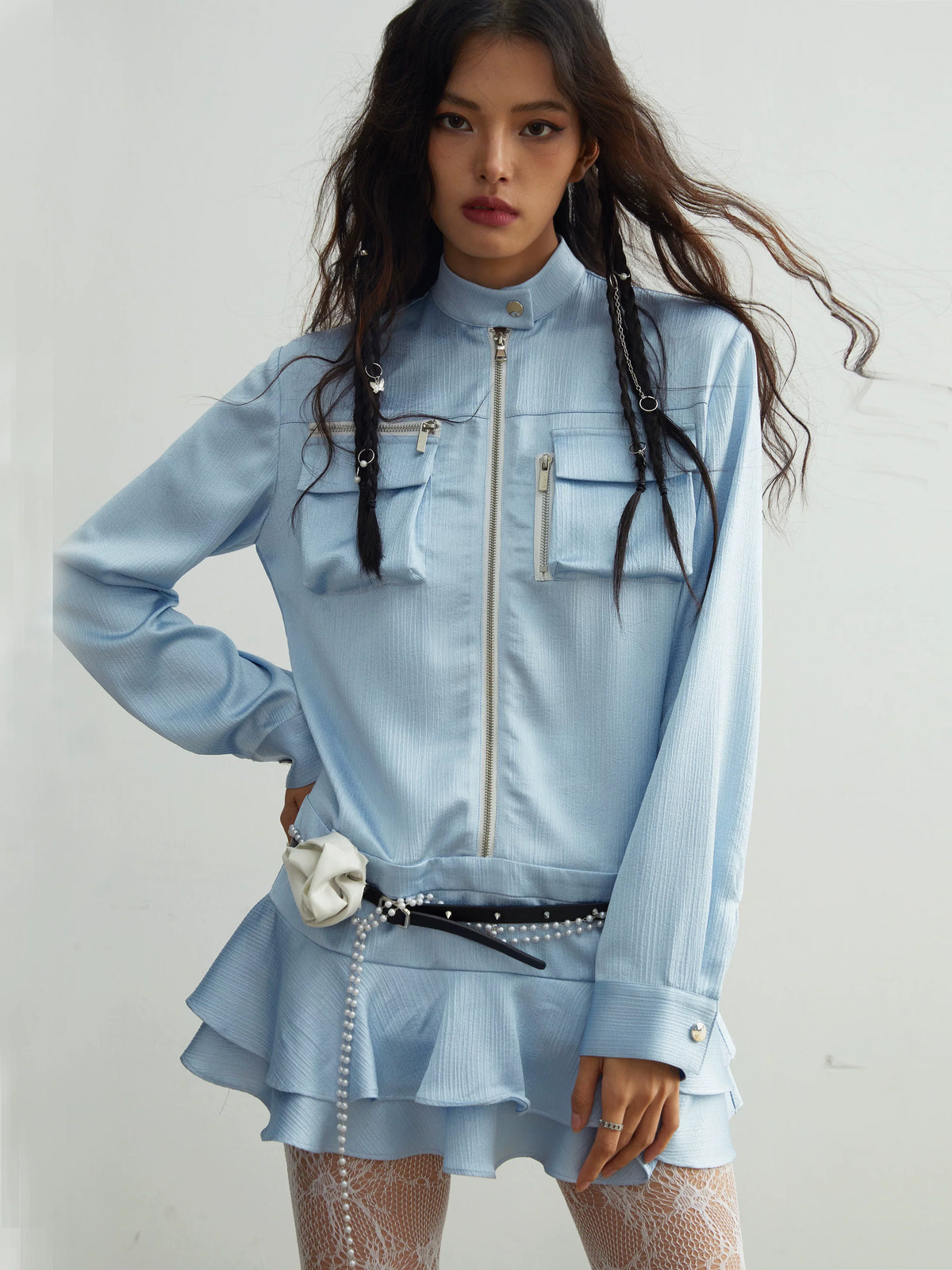 Skyline Zip Ruffle Mini Dress
