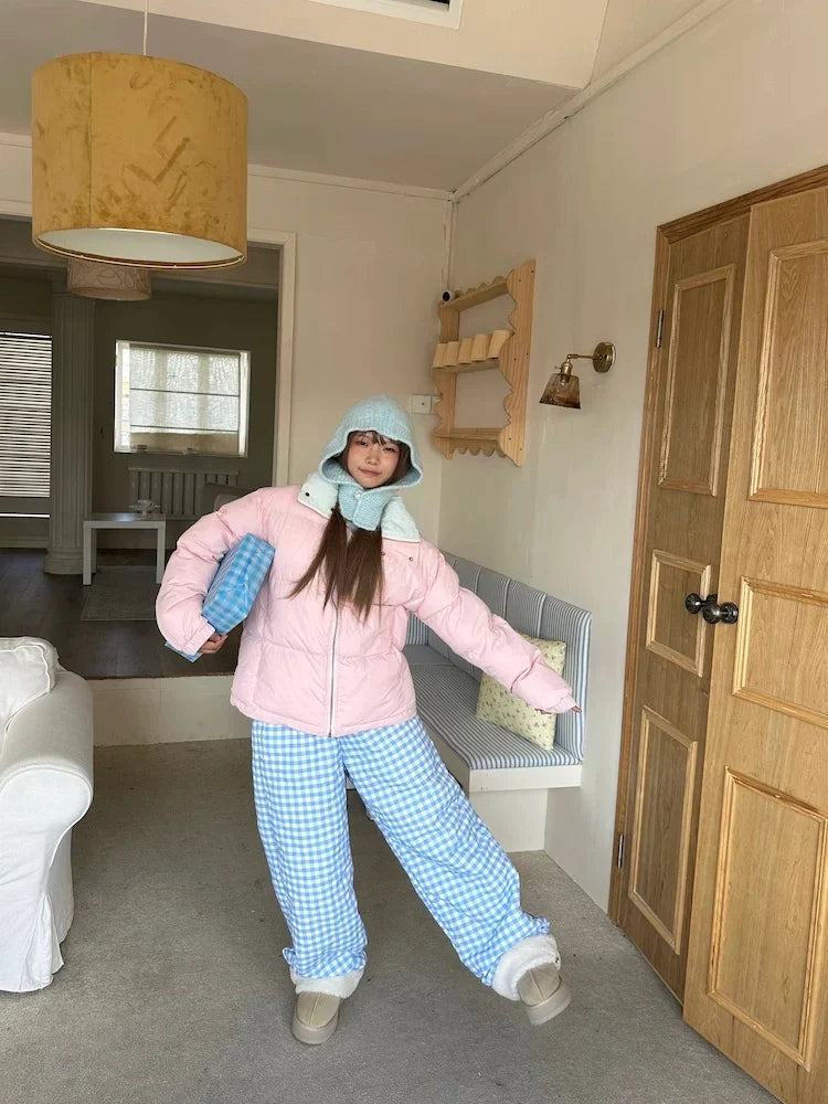 Cotton Candy Check Fleece Cuff Pants