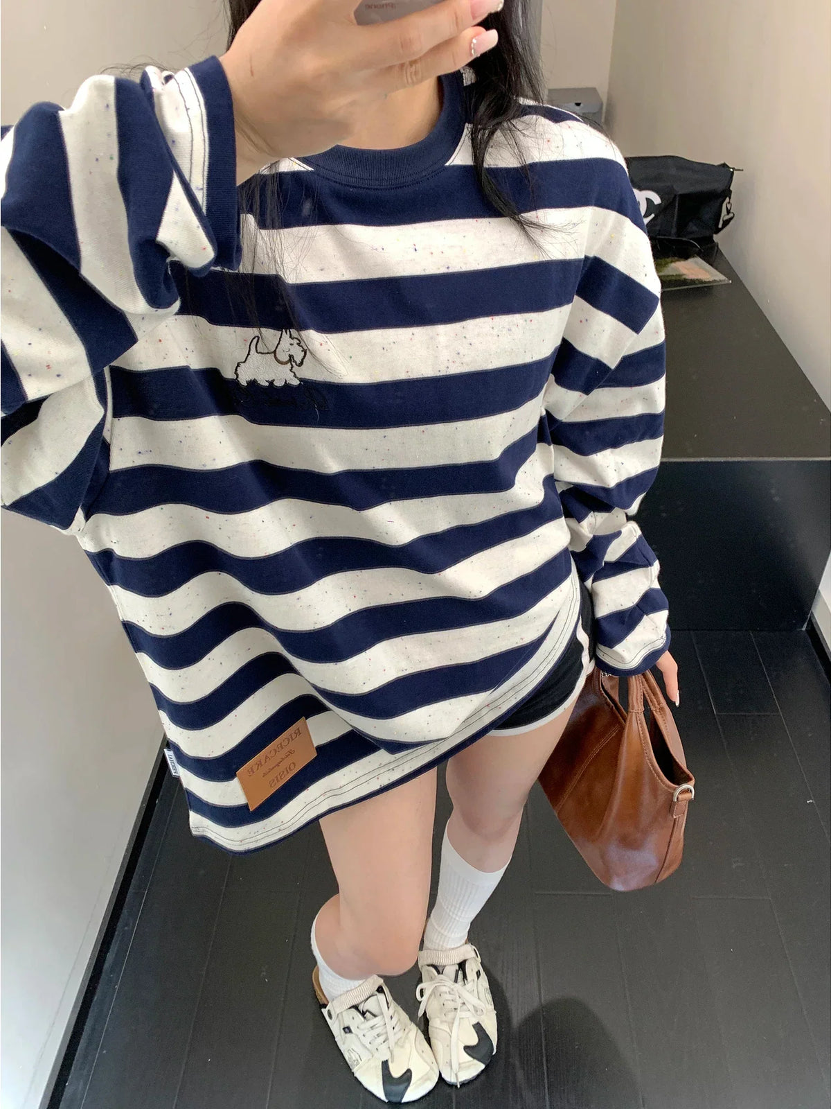 Navy Speckle Stripe Pup Tee