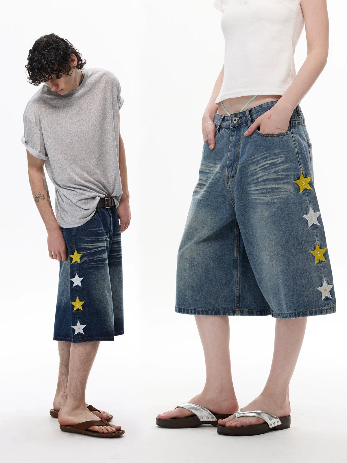 Starlane Spray Wide Denim Shorts