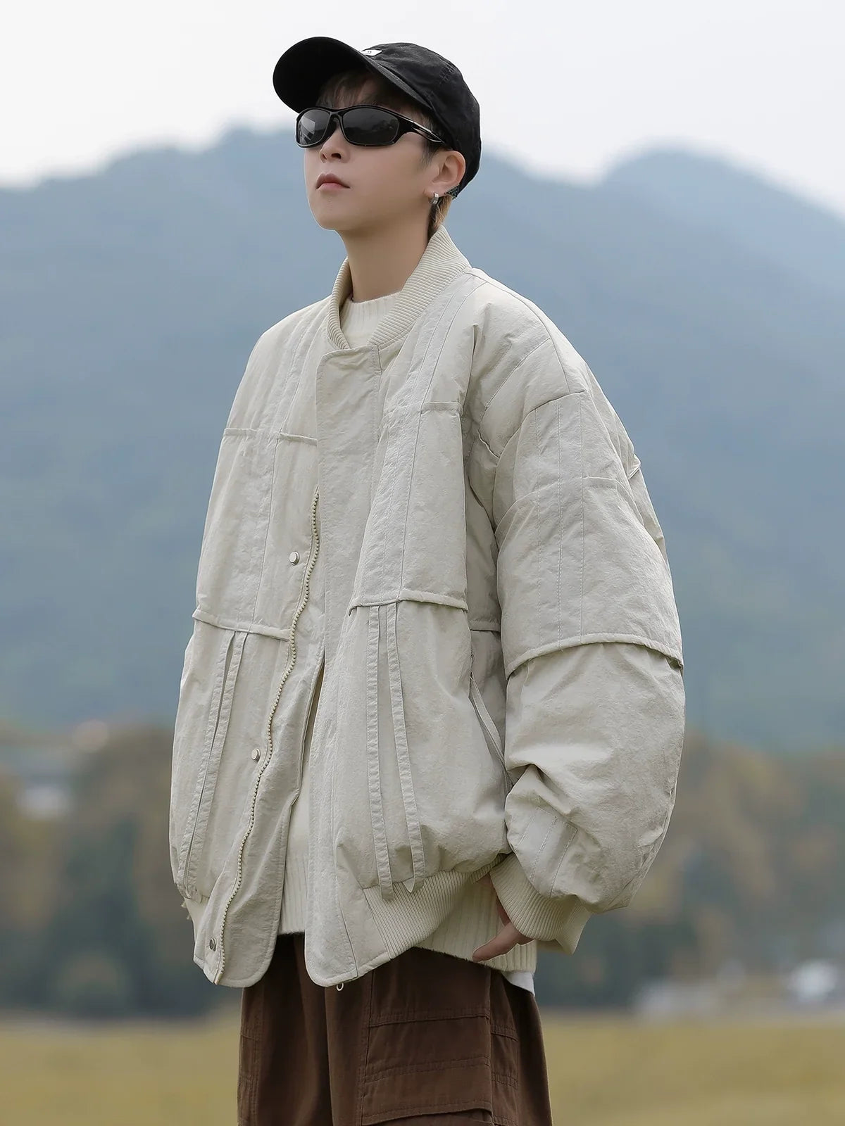 Oversized  Bomber Jacket with Ribbed Collar and Cuffs