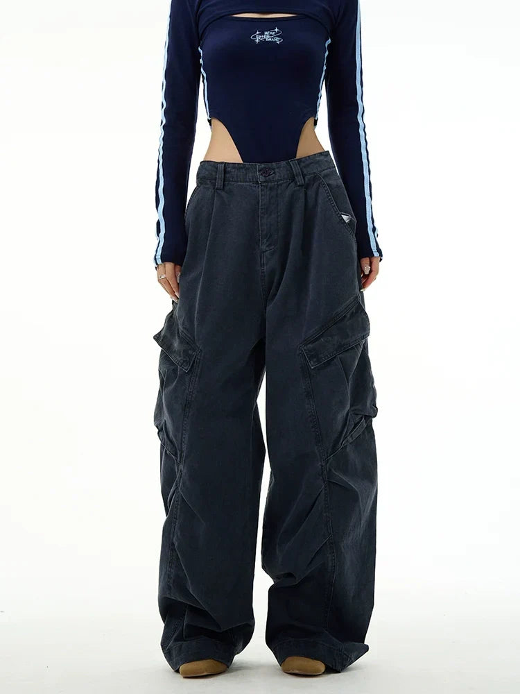 Classic Wide-Leg Straight Workwear Pants
