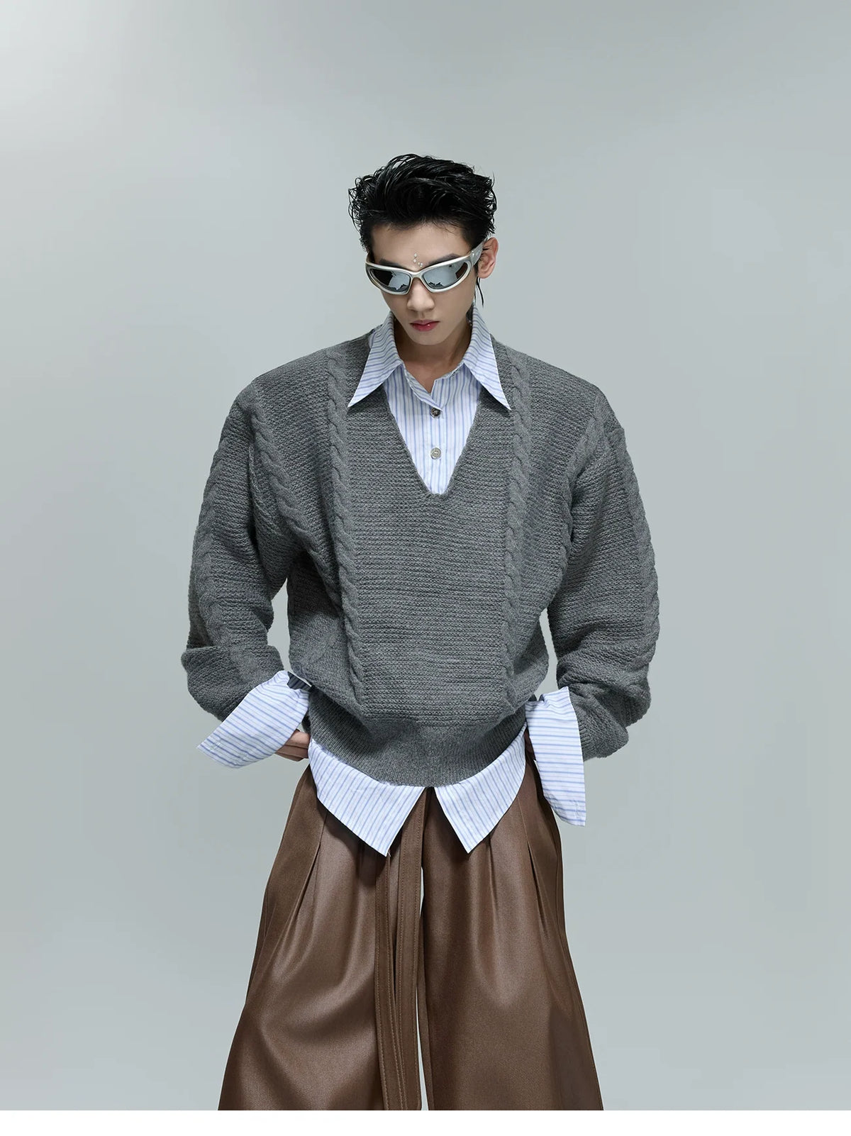 Chunky Knit Layered Sweater Shirt
