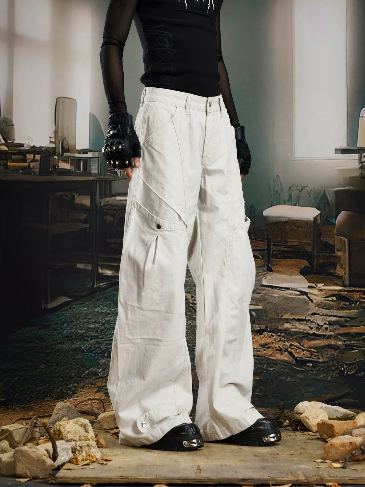 Orbital Pane Wide‑Leg Utility Pants