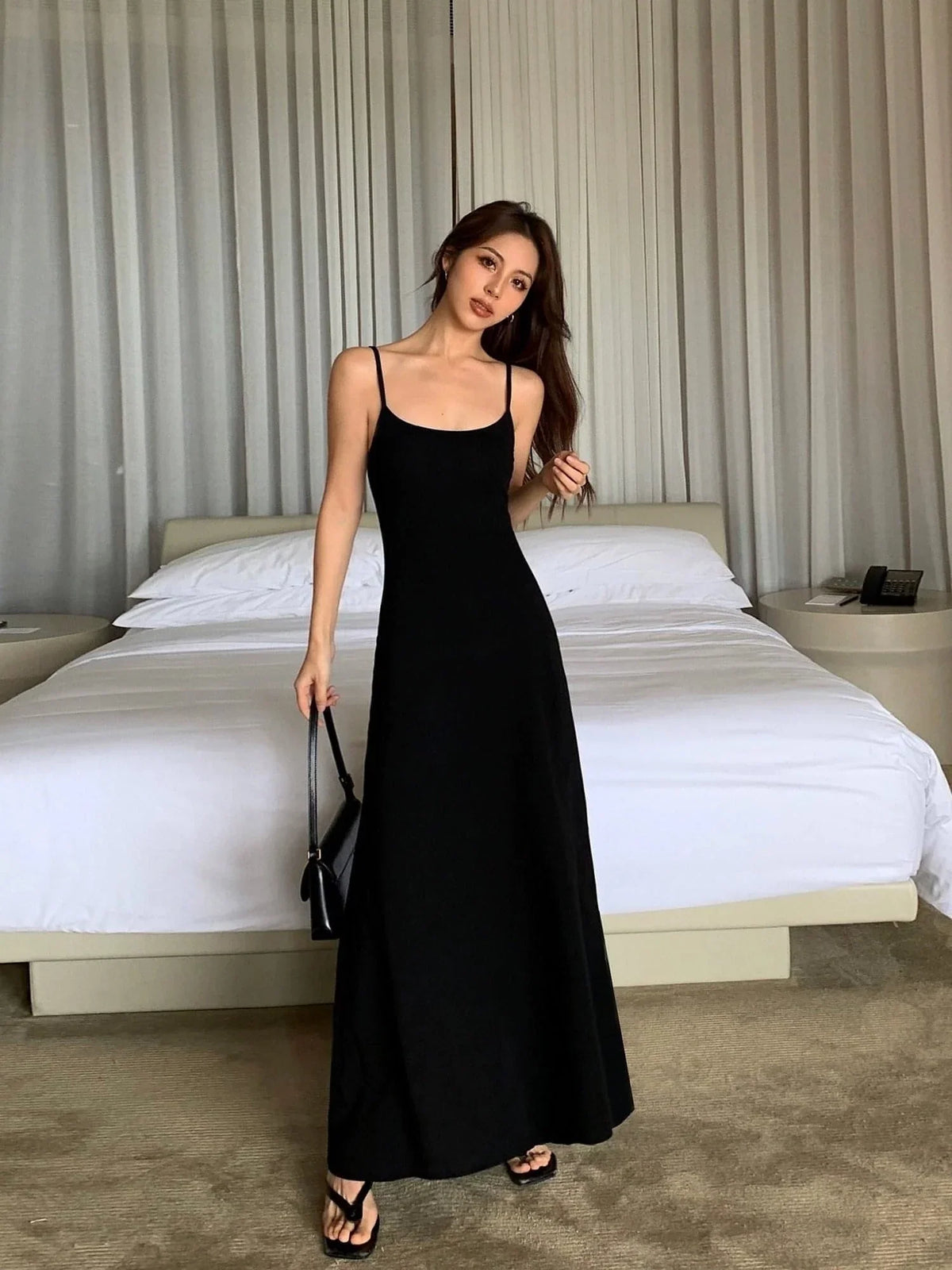 Neva Hu Black Spaghetti-Strap Maxi Dress