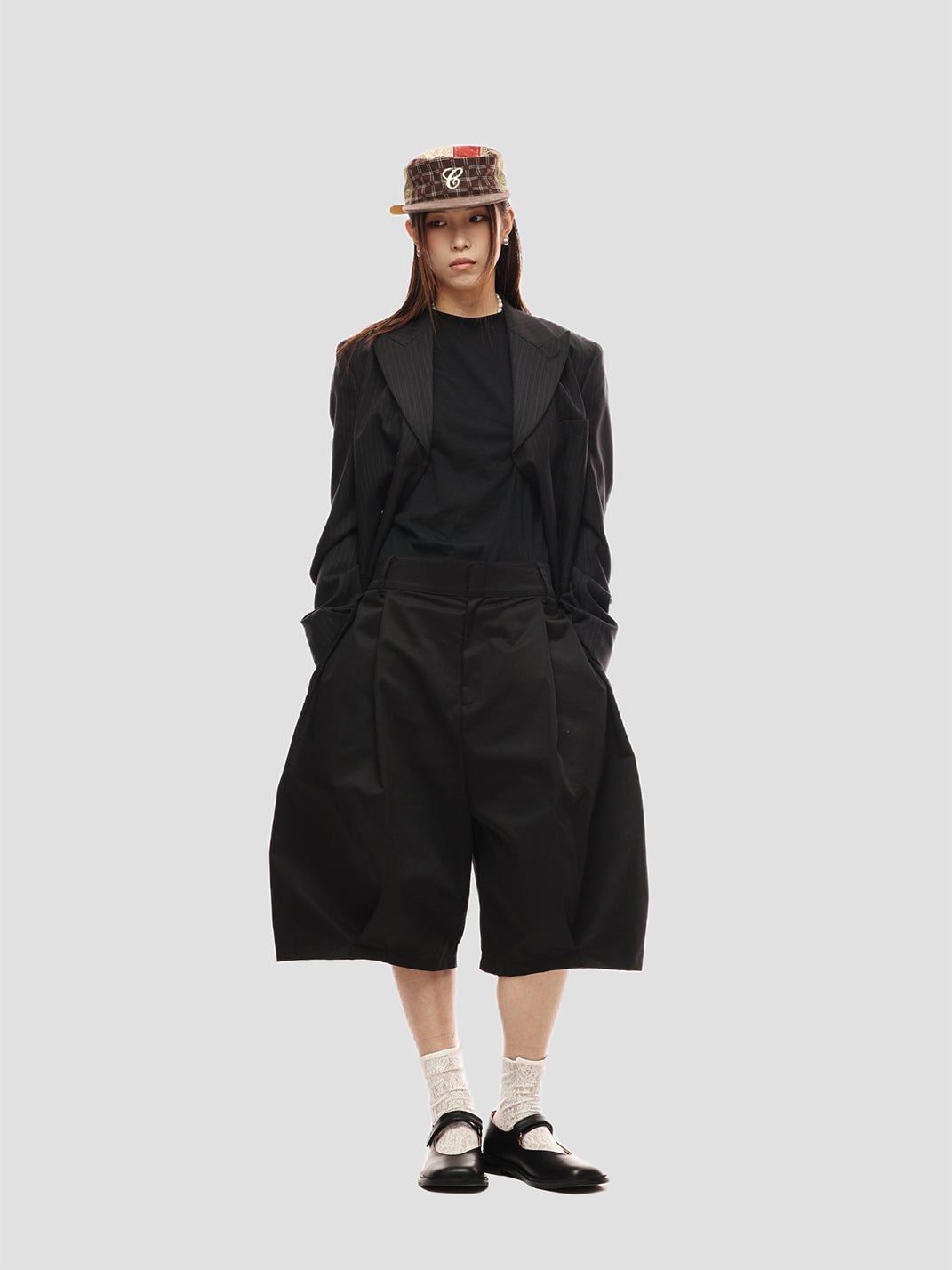 Black Draped Loose-Fit Shorts