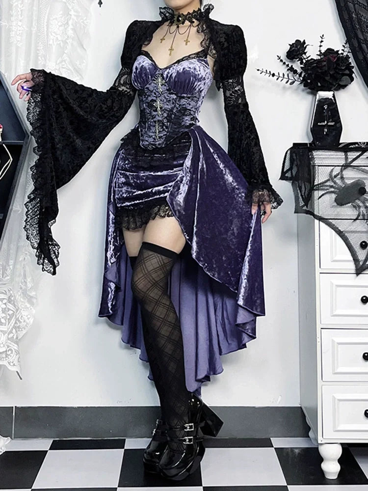 Wannathis Purple Corset Dress or Black Lace Bolero