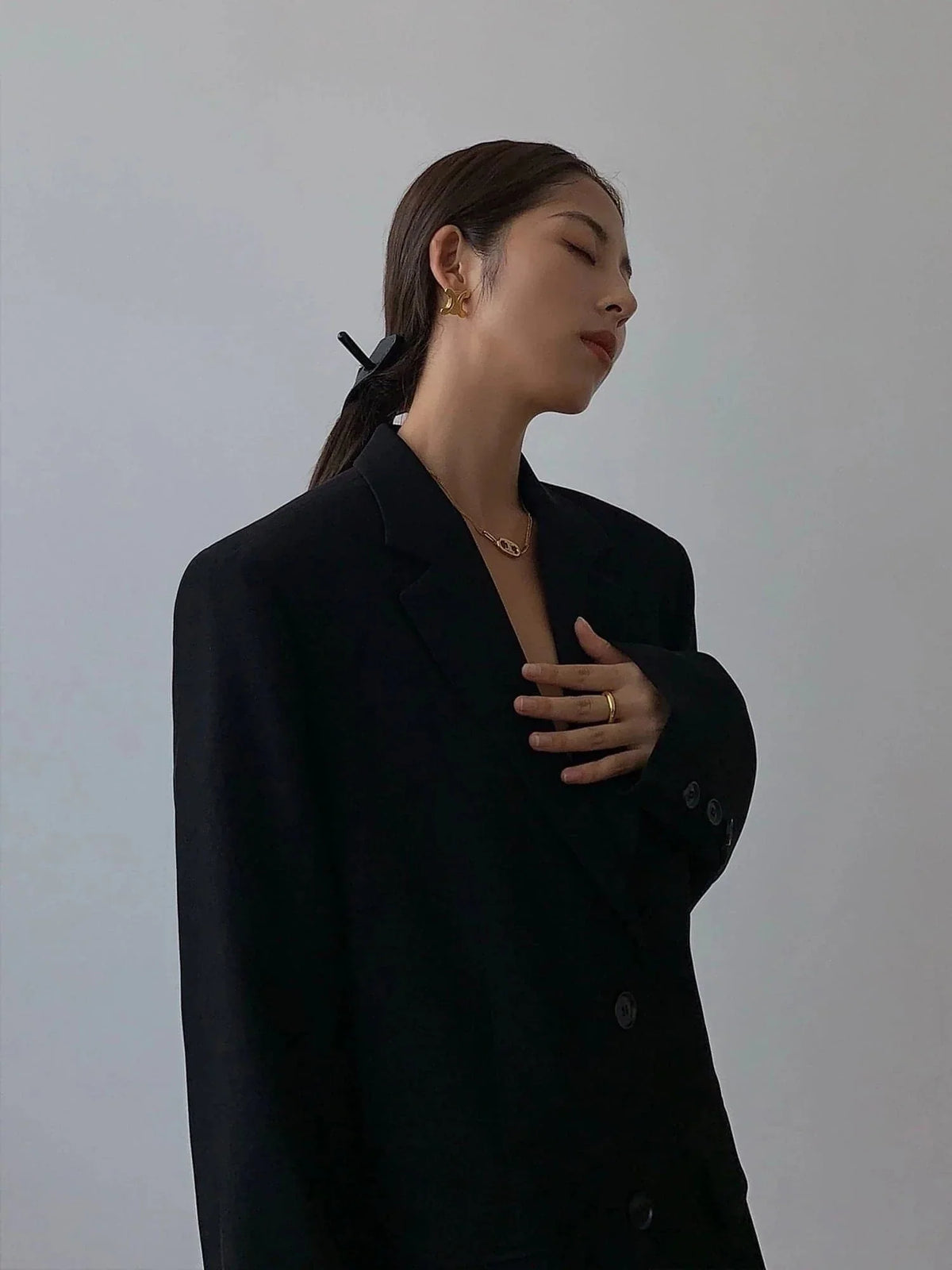 Neva Hu Black Oversized Korean-Style Blazer