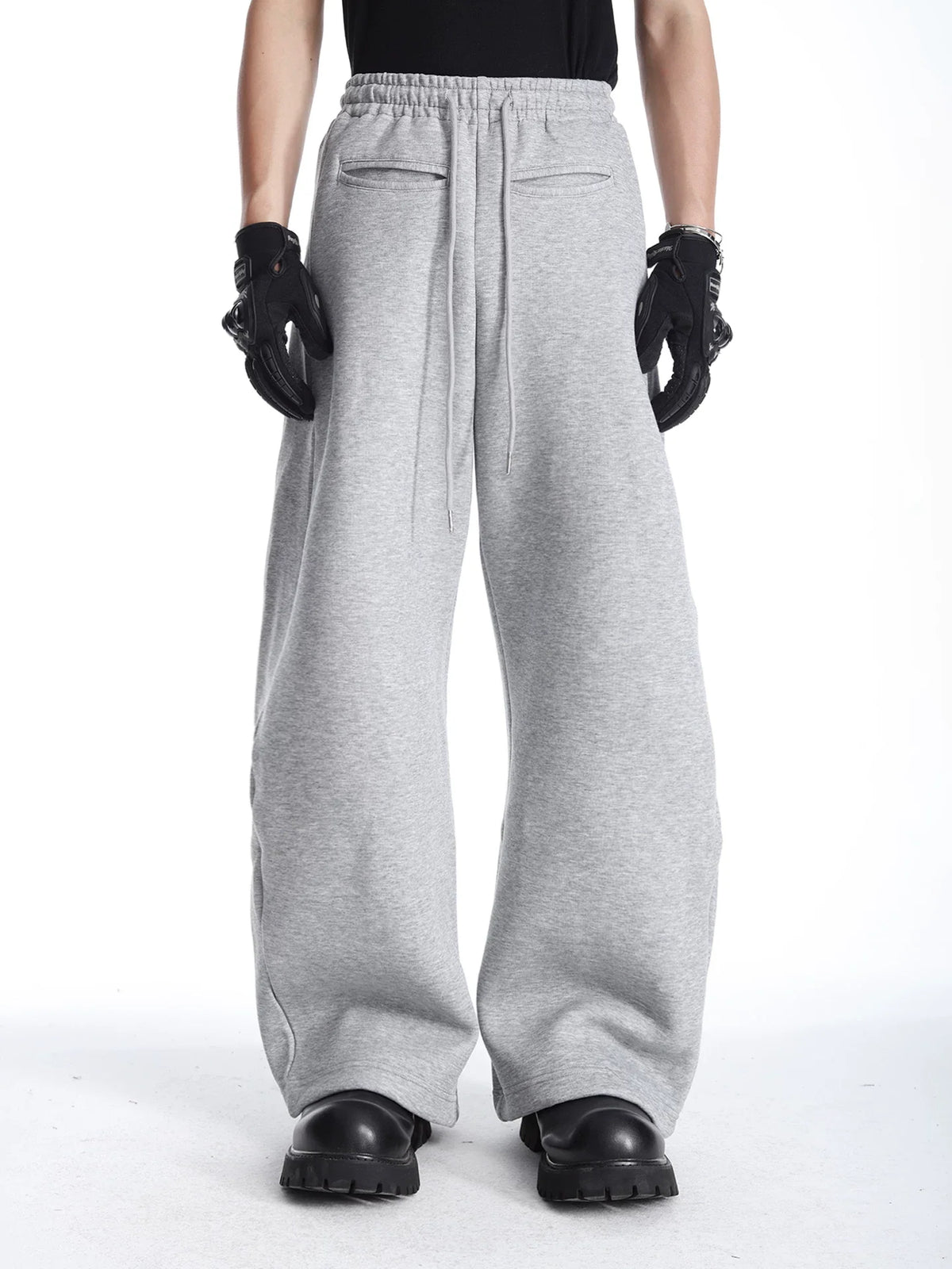 MSMANSON Light Gray Elastic-Waist Wide-Leg Sweatpants