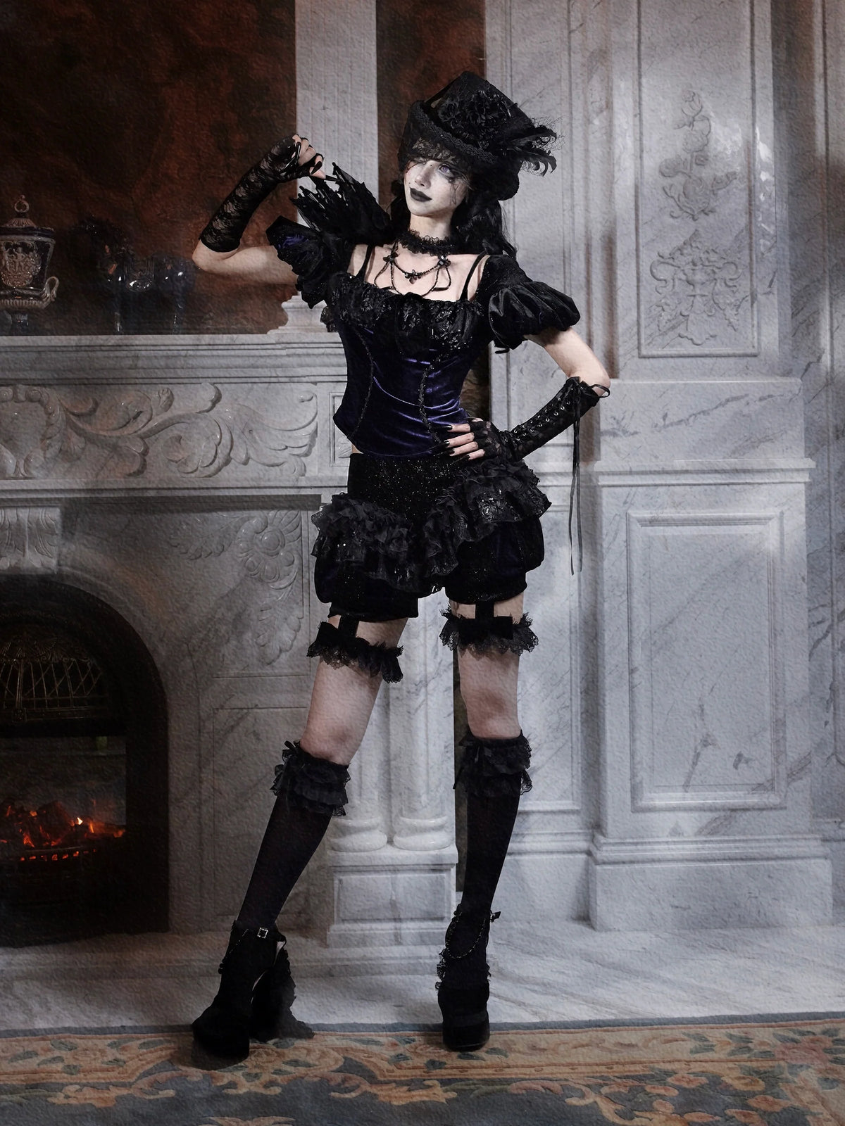 Gothic Ruffled Lace Bloomers with Garters