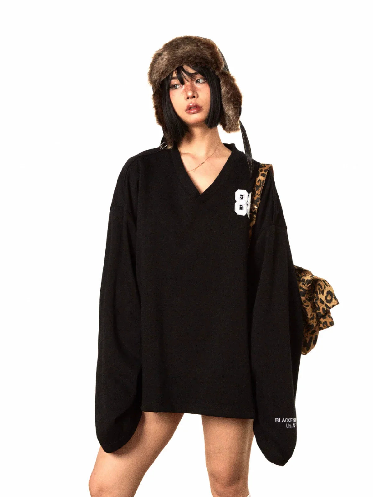 Black Bb Oversized Black V-Neck Sweater