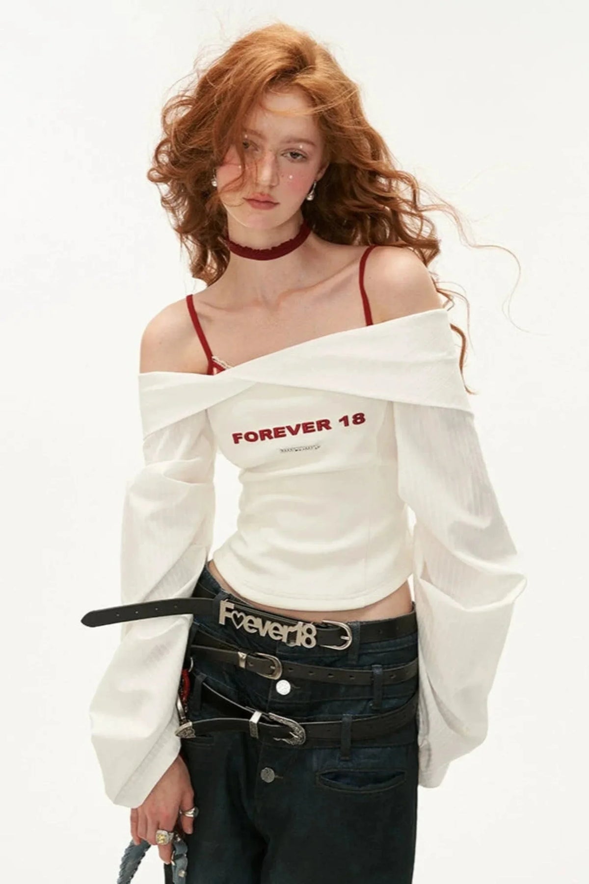 Off Shoulder Bell Sleeve Shirt Set-Up