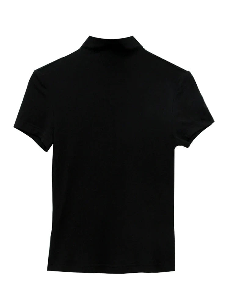 Black Short Sleeve Mock Neck Top