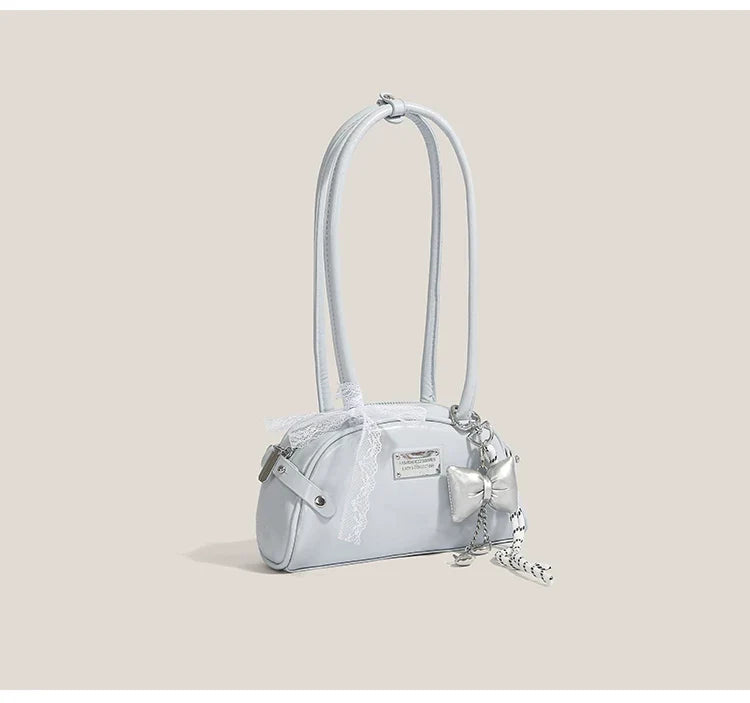 Frosted Lace Bow Baguette Bag