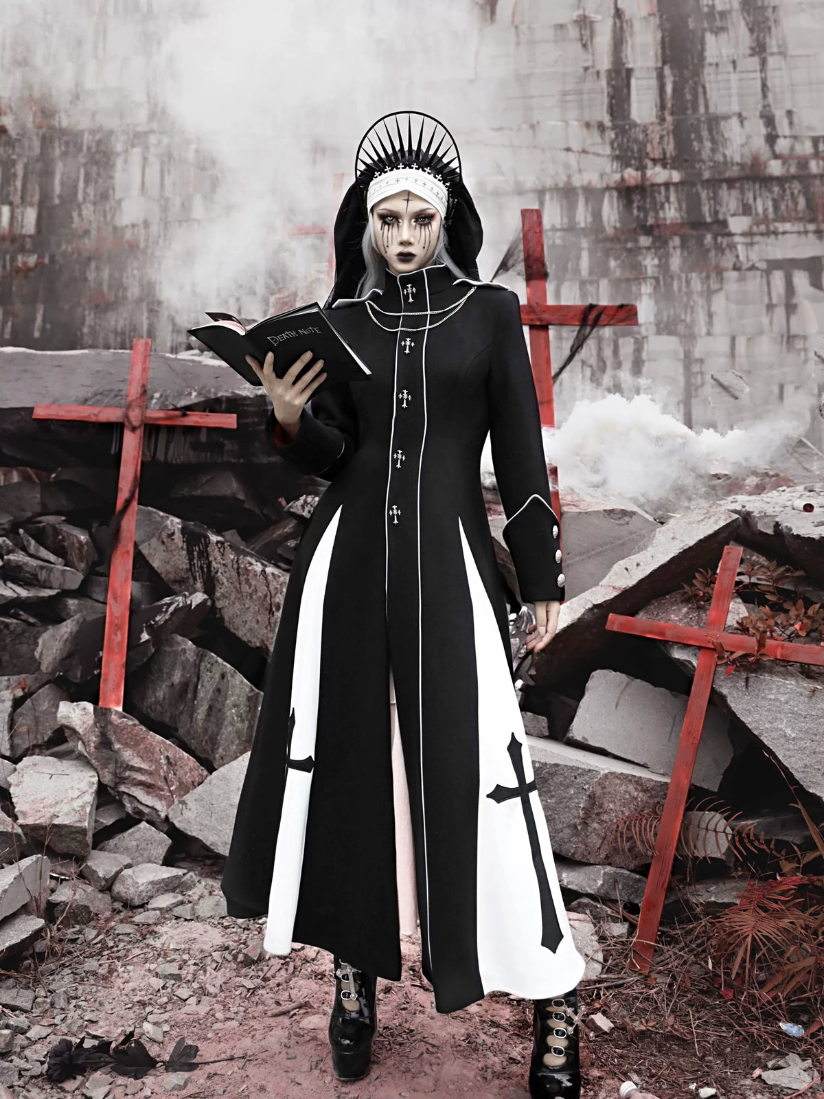 Gothic Cross Long Trench Coat