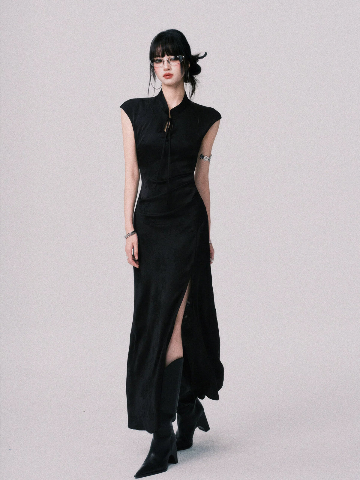 Midnight Cipher Cheongsam Maxi Dress