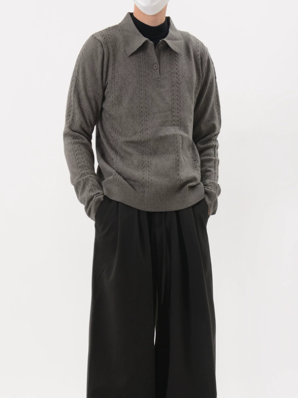 Cable Knit Long Sleeve Polo Sweater
