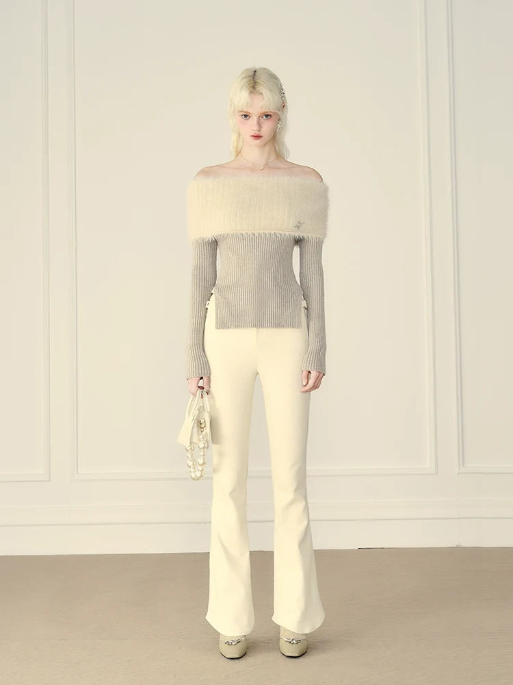 Thick Off-Shoulder Mink Cashmere Knit Sweater