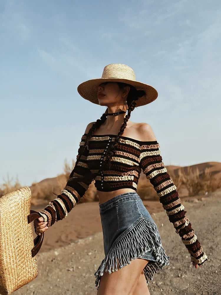 Asymmetrical Fringe Denim Skirt