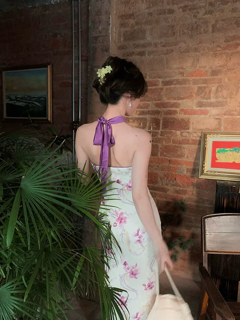 Floral Halter Neck Cheongsam Dress