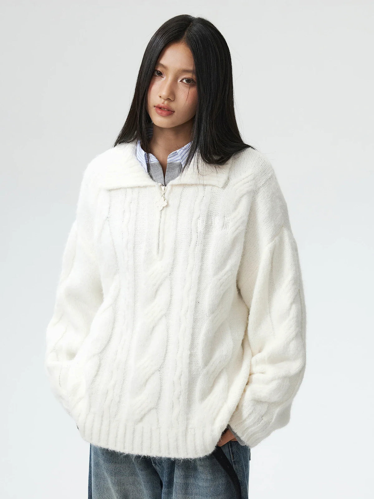 Cloudline Cable Knit Zip Sweater