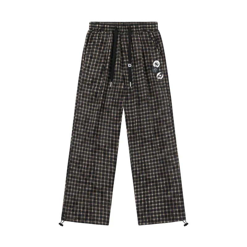 Check Print Wide Leg Track Pants