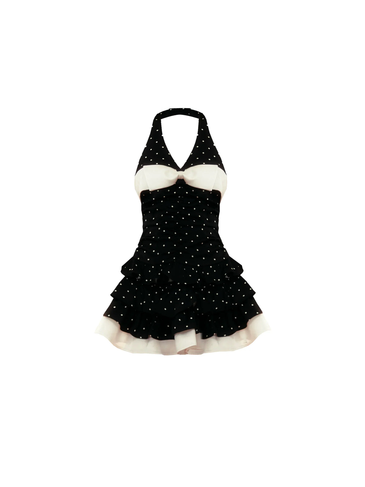 YZZI HE Polka Dot Halter Ruffle Swim Dress