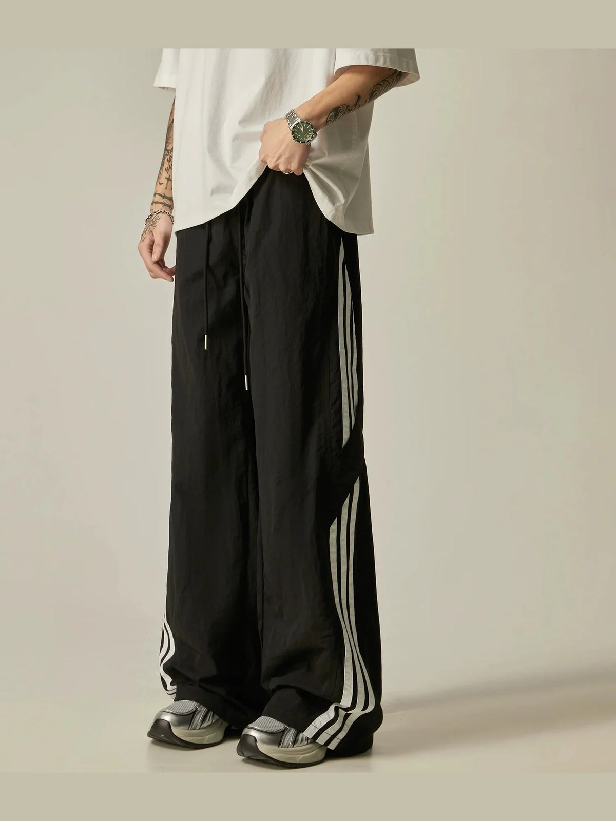 ISIETS Wide-Leg Sporty Stripe Pants