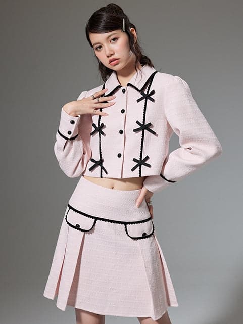 Bow-Trim Cropped Jacket or Pleated Mini Skirt