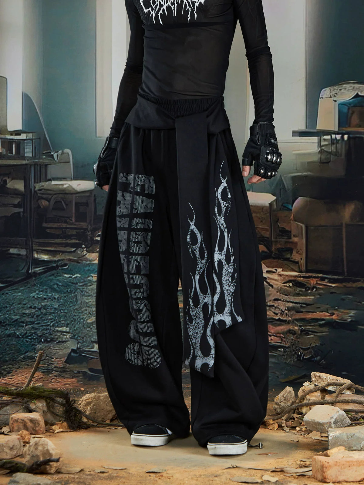 Inferno Sash Wide-Leg Fleece Pants