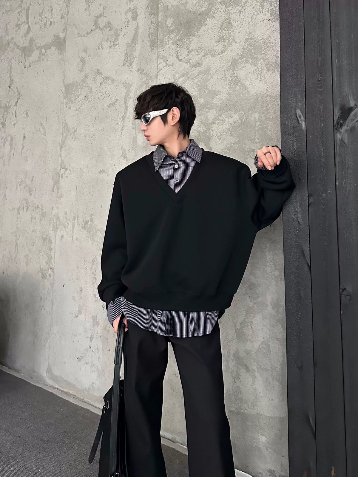 Ash Loft Layered V‑Neck Sweatshirt