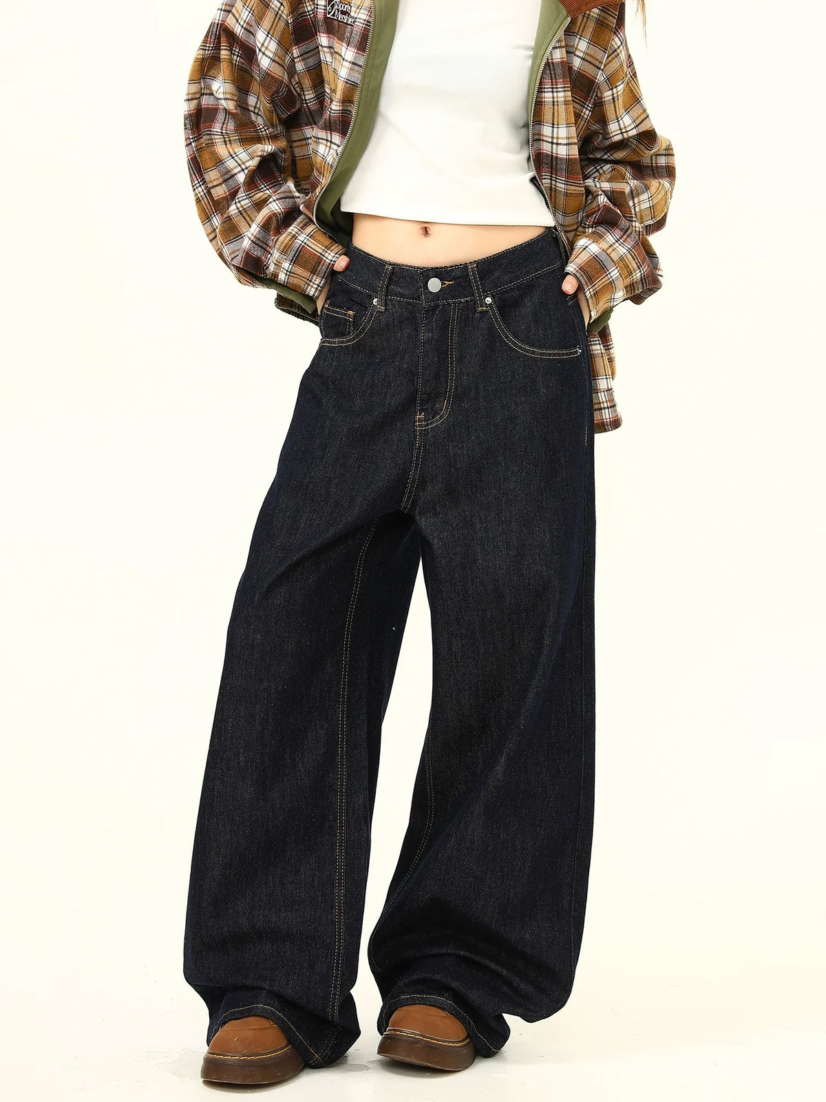 Ultra Wide Leg Mid Waist Dark Jeans