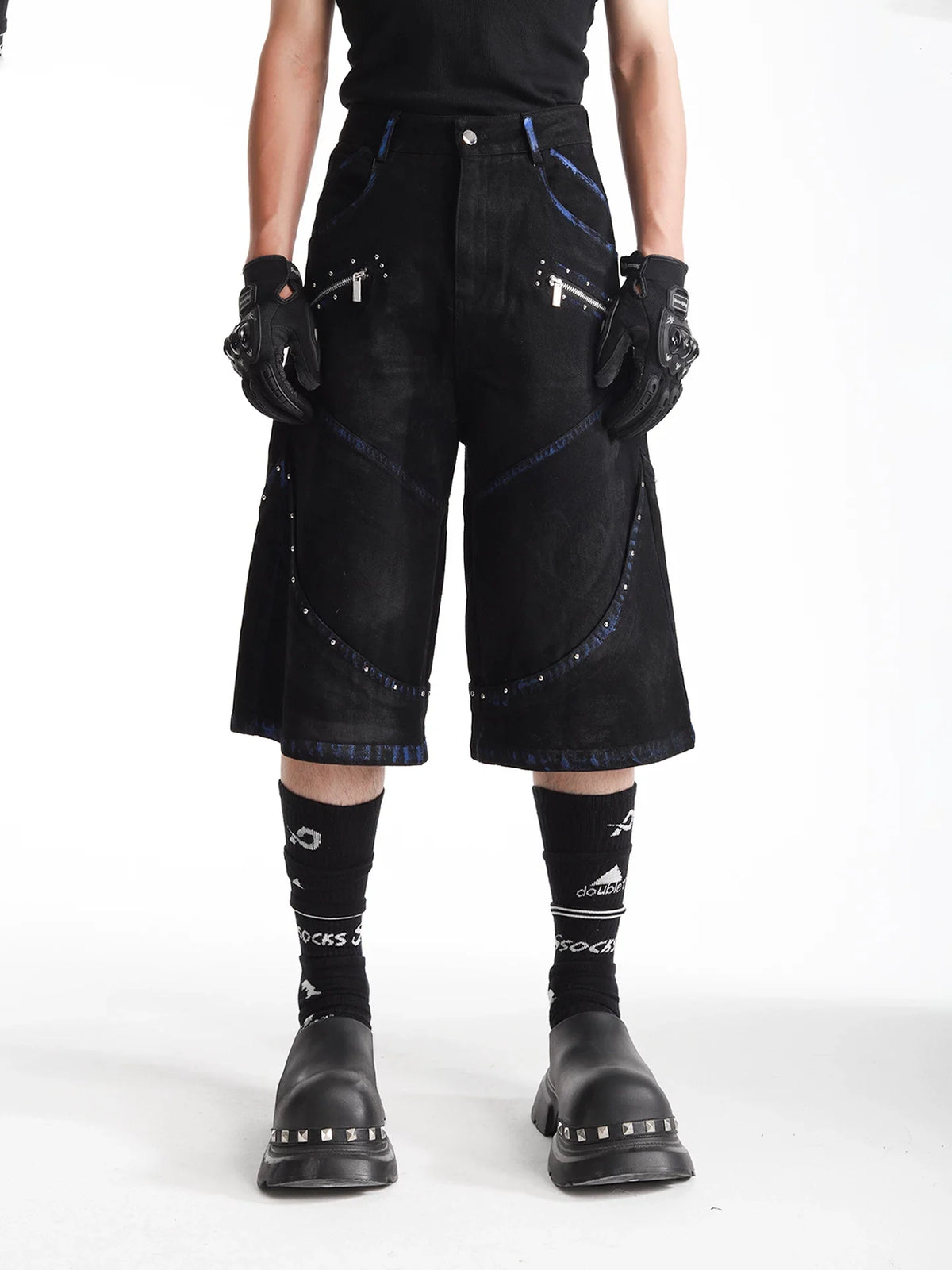Midnight Circuit Studded Denim Shorts
