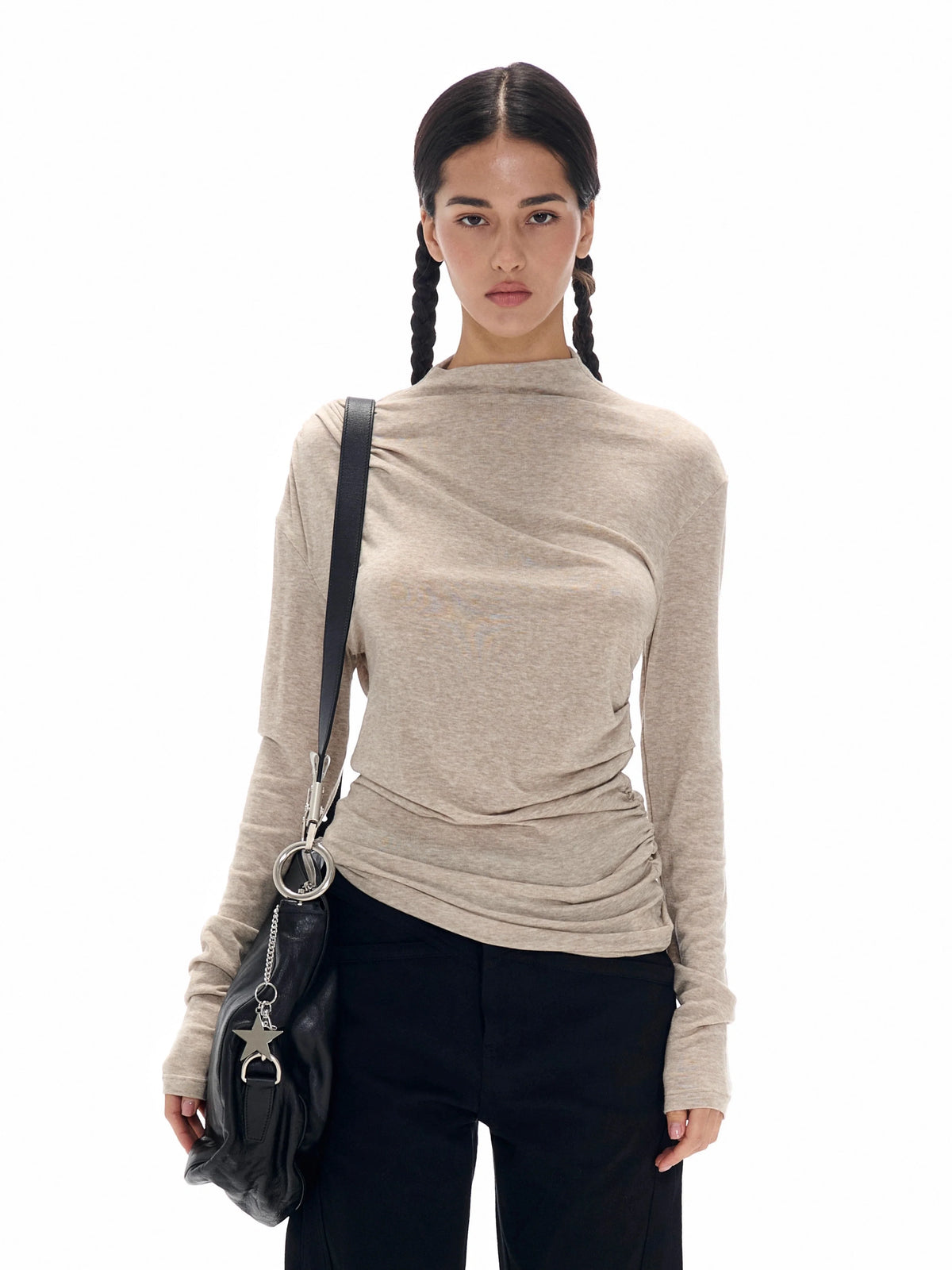 High Collar Knit Long Sleeve Top