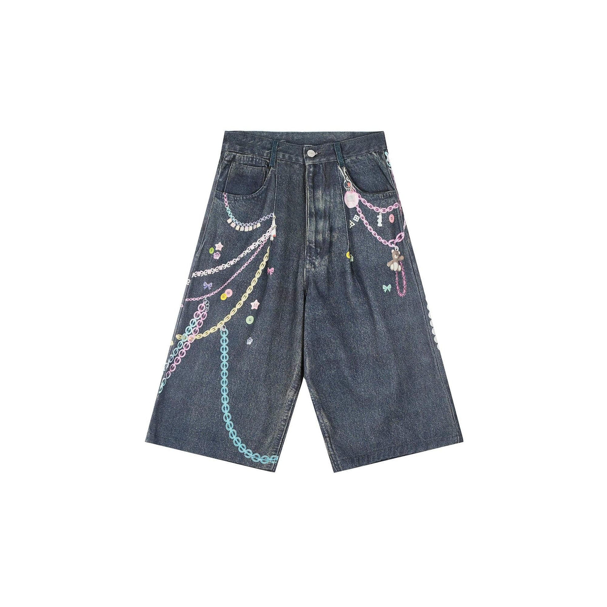 CLP Dark-Wash Printed Chain Denim Jorts