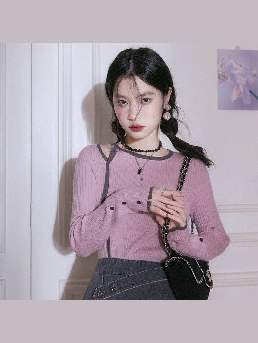 Lilac Trim Ribbed Shirt