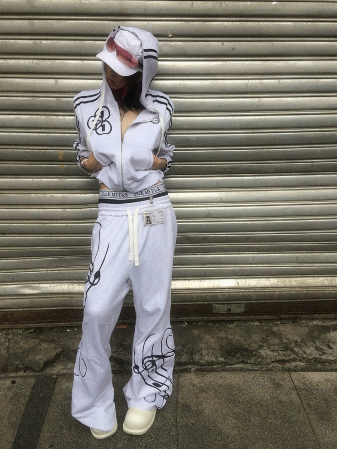 Sheet-Music Embroidered Wide-Leg Sweatpants