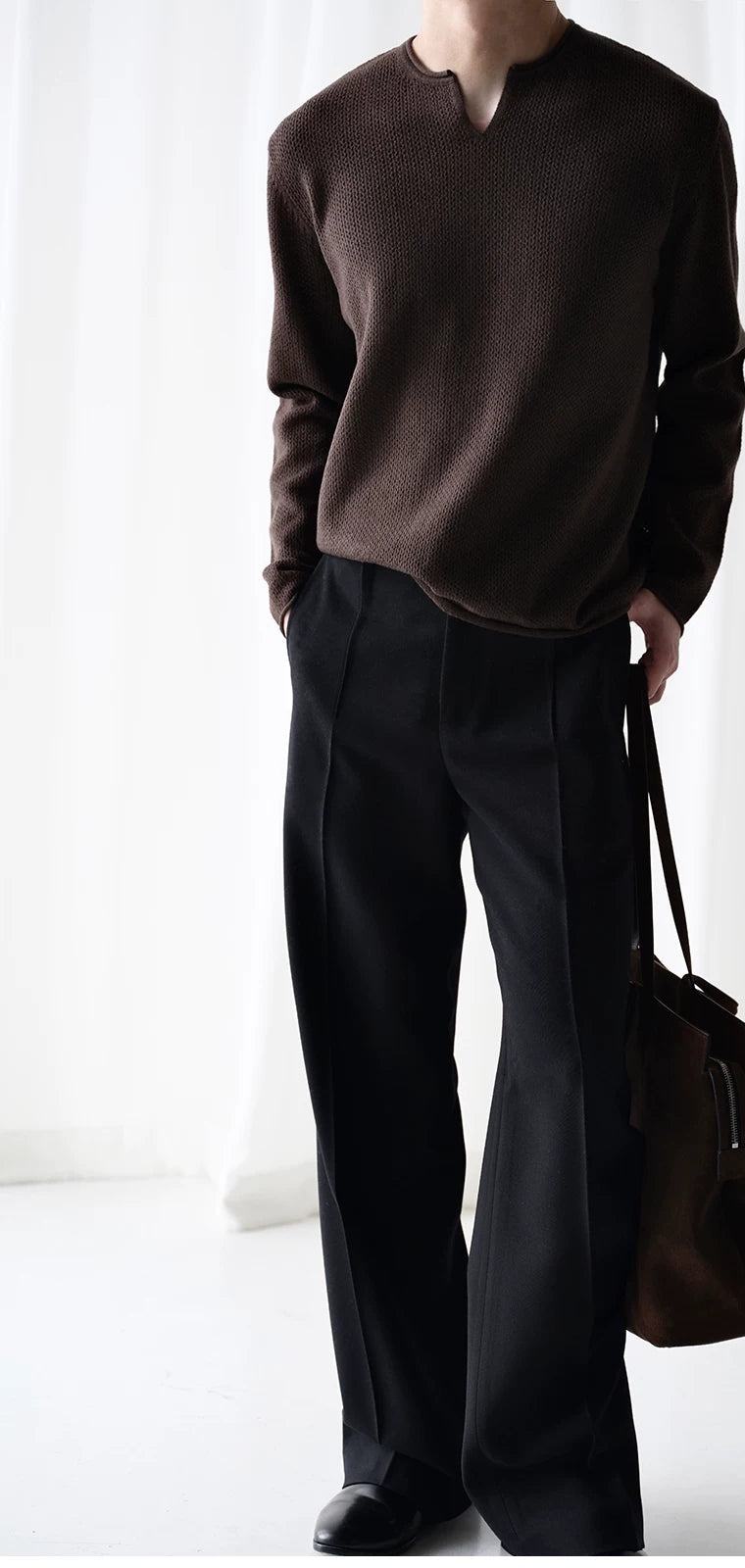 Rolled-Edge Honeycomb V-Neck Sweater