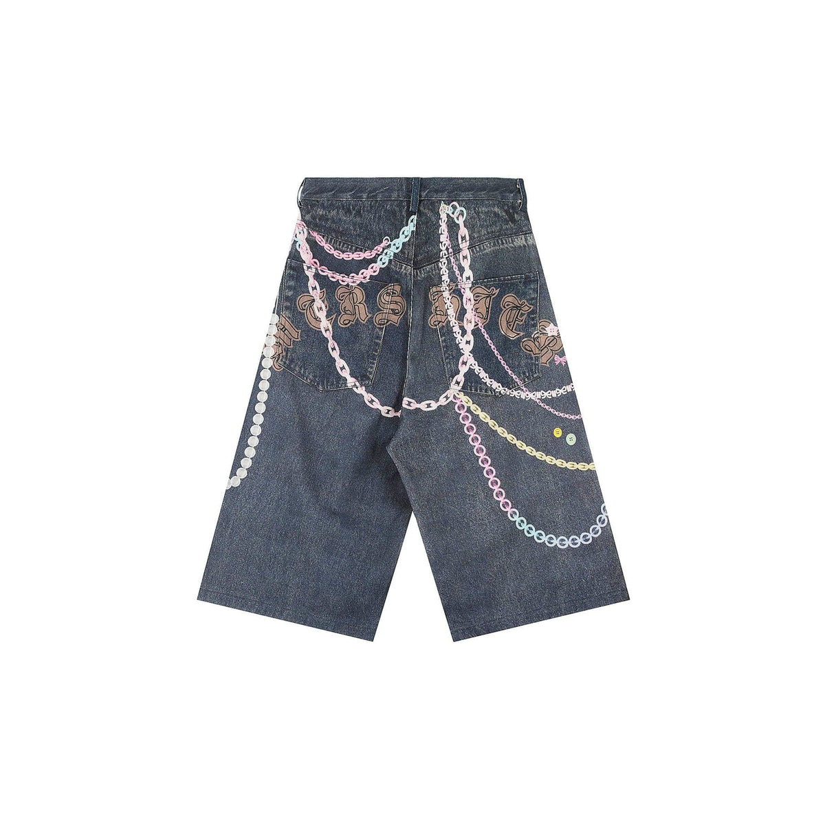 CLP Dark-Wash Printed Chain Denim Jorts