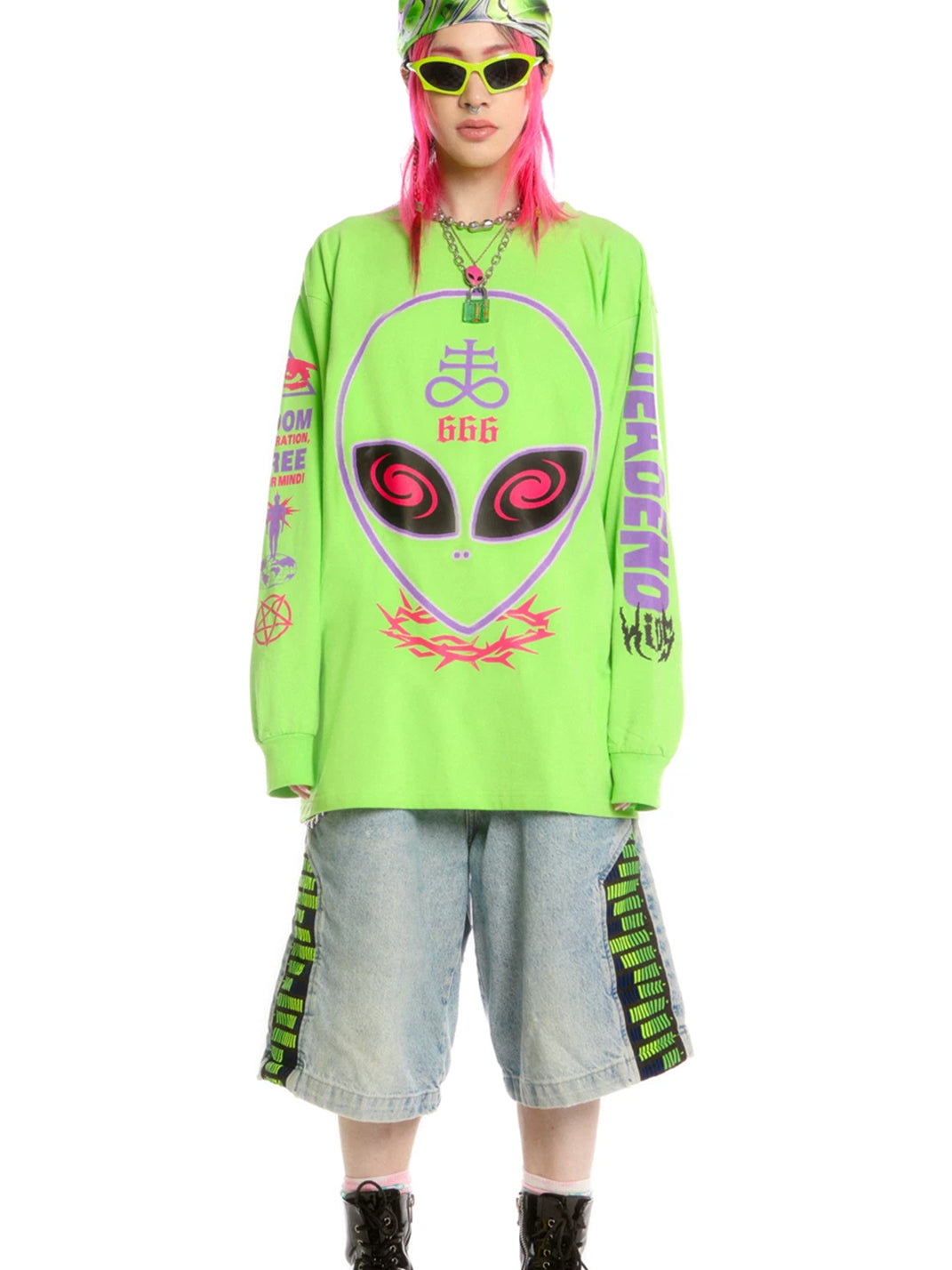 Neon Alien Graphic Oversized Sweatshirt