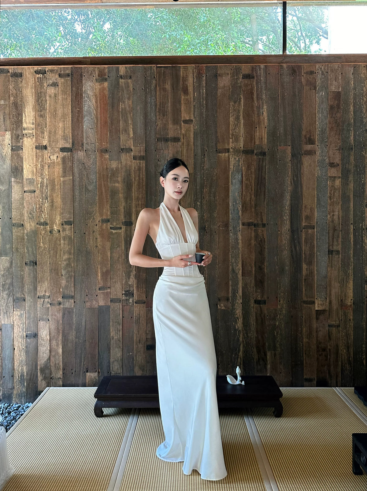 Satin Halter Backless Maxi Dress
