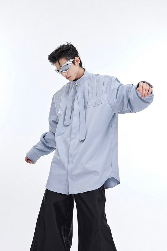 Pleated Long Sleeve Button-Down